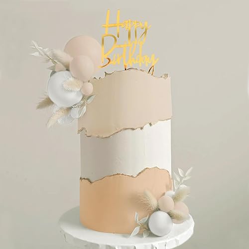 Miniatura 7 de Khaki Balls Cake Topper Boho Grass Cake topper Khaki White Gold Pearl Balls Happy Birthday Cake Decorations for Wedding Birthday Boho Themed