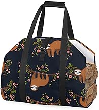 Linda preguiça floral árvore lenha bolsa de transporte de lenha bolsa de transporte interno animal preguiça saco de armazenamento de lenha rack de lenha de fogo ao ar livre lenha saco de transporte de lenha com alças