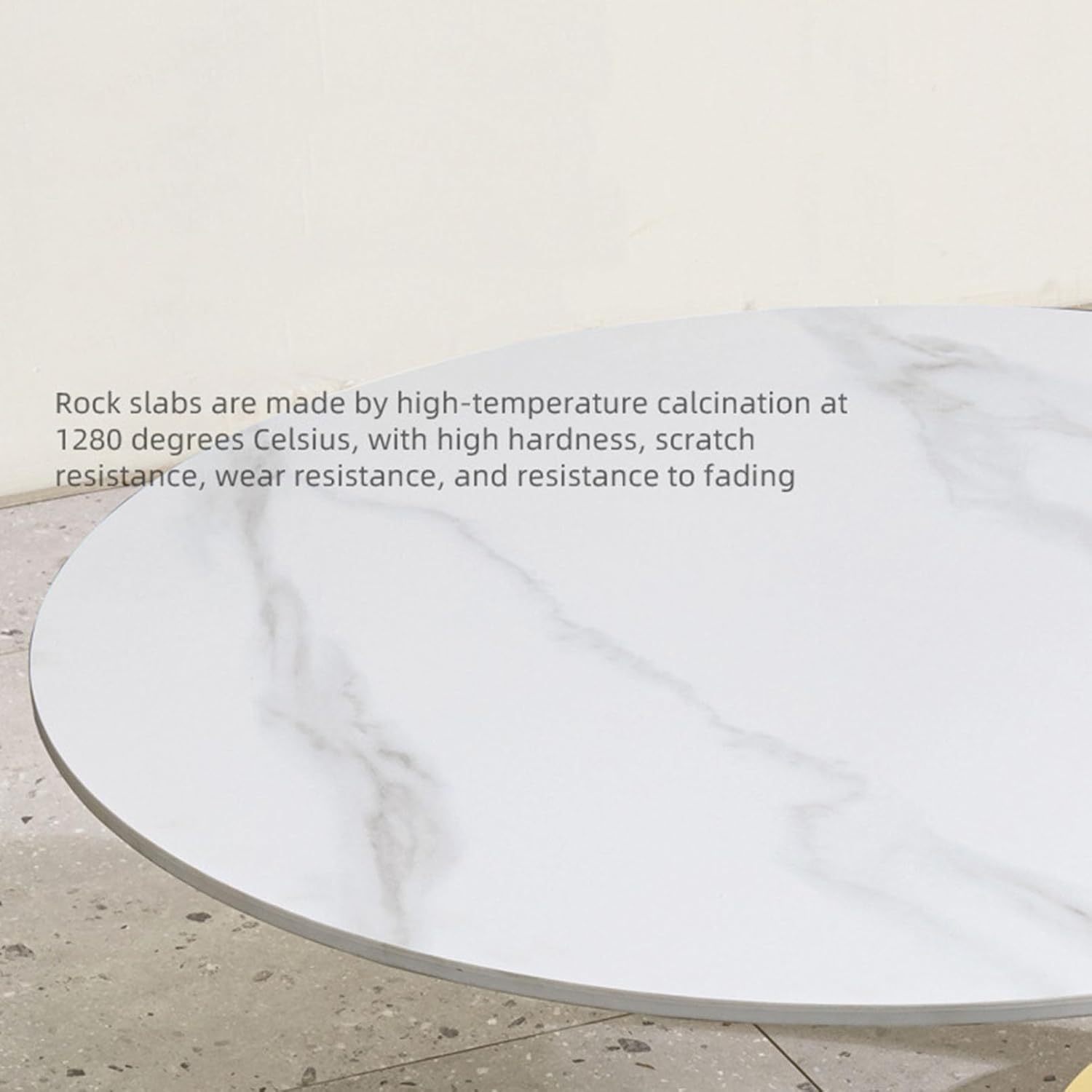 JATIBOSH Round Coffee Tables, Table with 2 Desktop, Nesting Tables with Gold Metal Frame Legs and Rock Slabs Top for Living Room, Bedroom, Office, Balcony, Apartment