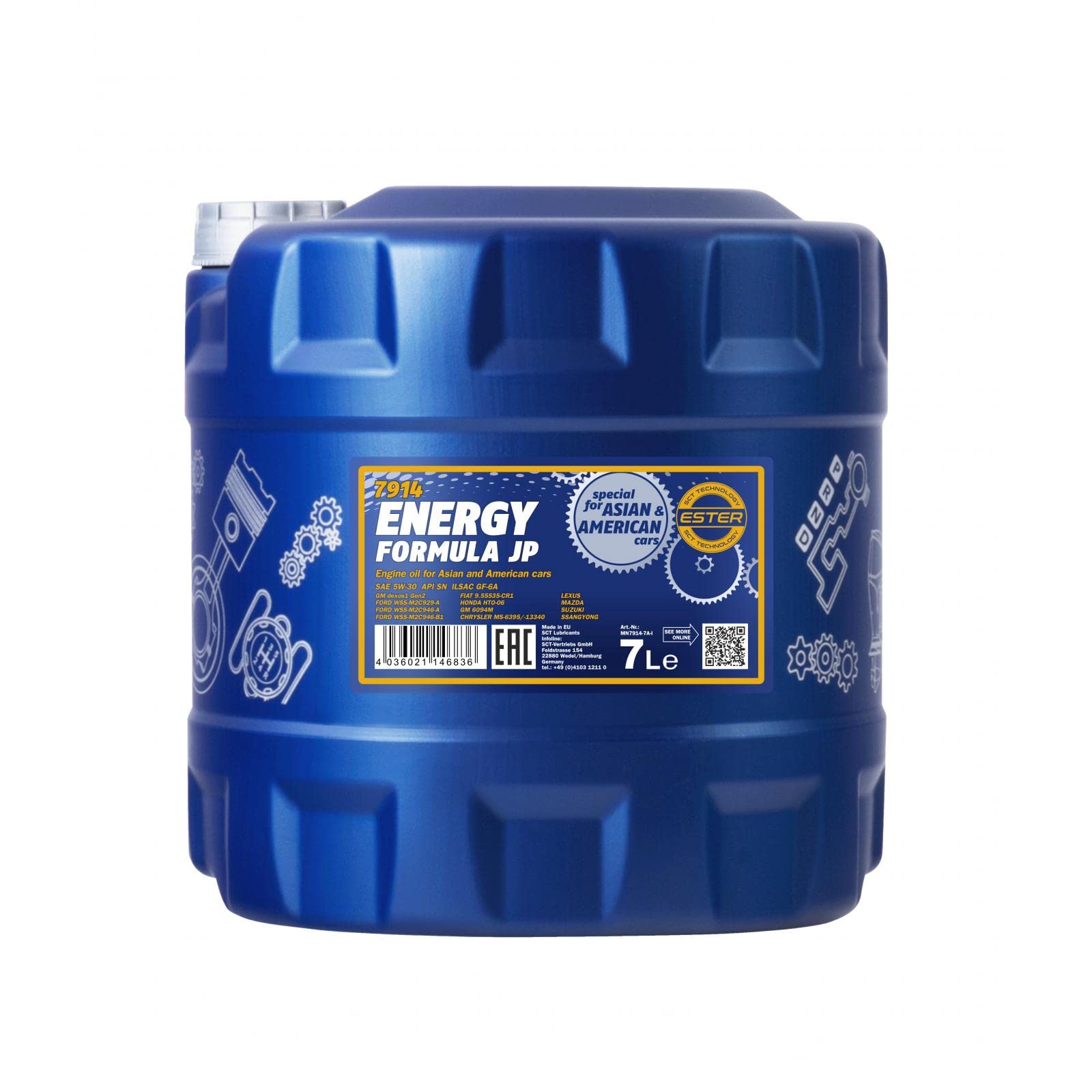 MANNOL 7914 Motoröl 5W-30, synthetisch für Benziner, 7L | Für Benzinmotoren mit Turbo- und Direkteinspritzung, geeignet für Toyota, Honda, hoher Verschleißschutz, API SP ILSAC GF-6A