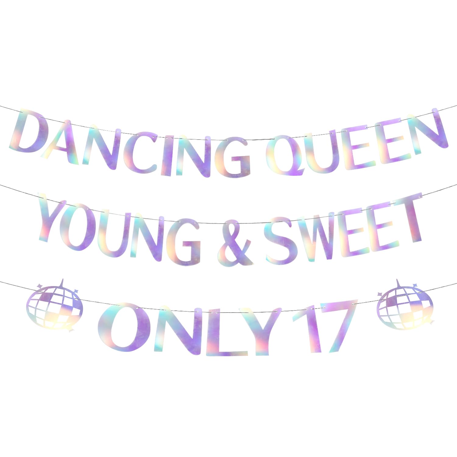 Dancing Queen Young & Sweet Only 17 Banner, Pre-Assembled Happy 17th Birthday Decorations Party Decor Supplies for Girls Glittering Young and Sweet Only 17 Banner for Girl Dancer