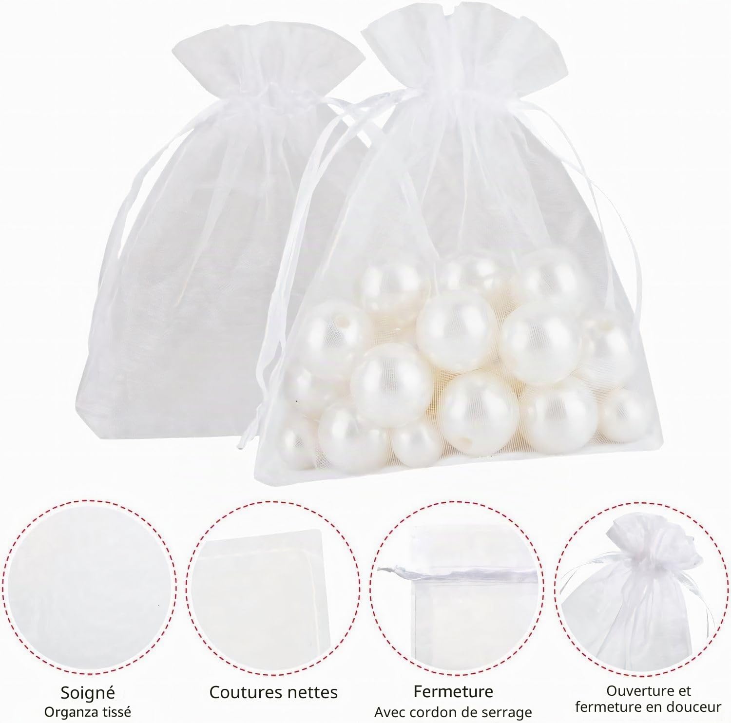 MAOOY 100 pcs Sachets Organza 17 x 23 cm cm Blanc,Sac Cadeau Pochette Bijoux,Sachet Dragees Bapteme pour bijoux, mariage, bonbons, festival, fête