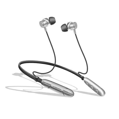 SIGNATIZE Bluetooth Neckband Earphones, Bluetooth V5.4, 25+ Hours Playtime, C-Type Fast Charging Port, Multi-Function Integrated Controls, Silver