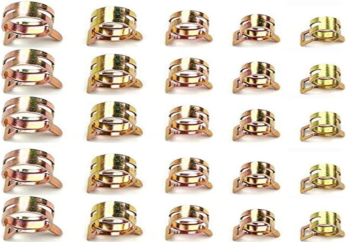50 PCS 5 Size Hose Clips Spring Hose Clamps Mini Fuel Line Pipe Clips 5mm 6mm 7mm 8mm 9mm, Golden, (49)