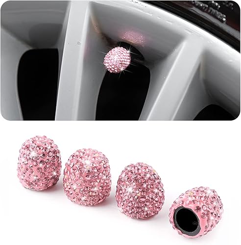 AUCELI 4 tapones para válvulas de neumáticos de automóvil, diamantes de imitación de cristal, a prueba de polvo, cubierta de válvula de bicicleta