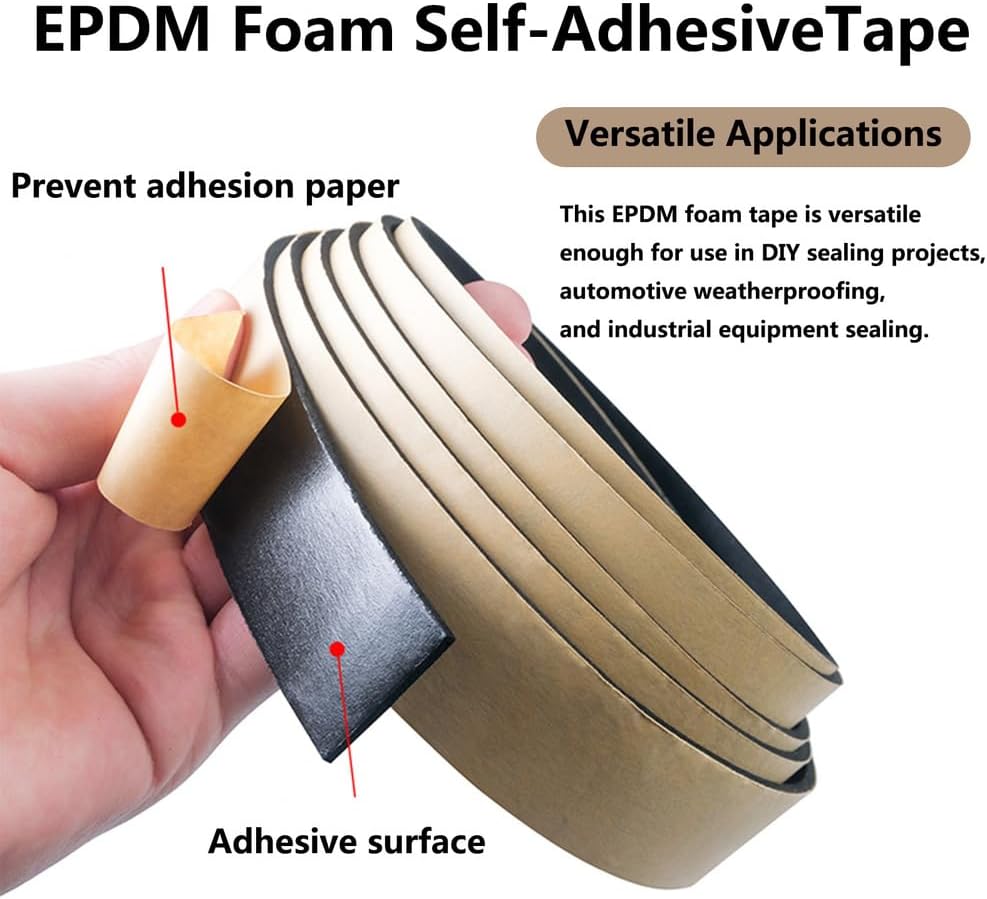 Sealing Foam Tape， Self-Adhesive Foam Tape 10m Black 10mmx(40-60) mm(10mmx40mm)
