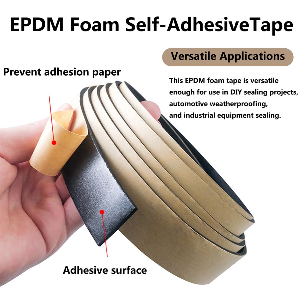 1Cinta de Espuma EPDM Autoadhesiva Sello de Goma para Sellado de Puertas Ventanas, Junta de Aislamiento para Automóviles, Protección contra el Polvo,10mm×30mm
