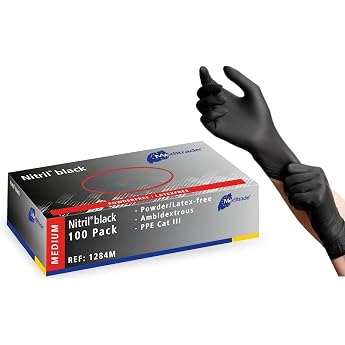 Meditrade Nitril Disposable Gloves Black - Powder-Free Latex-Free Micro-roughened Food Safe Examination Gloves & Protective Gloves - Medium