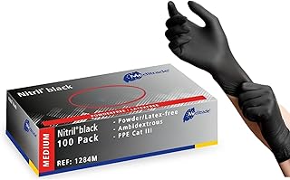 Meditrade Nitril® Einweghandschuhe schwarz – puderfrei, latexfrei, mikrogeraut, lebensmittelecht, Untersuchungshandschuhe & Schutzhandschuhe - Mittel
