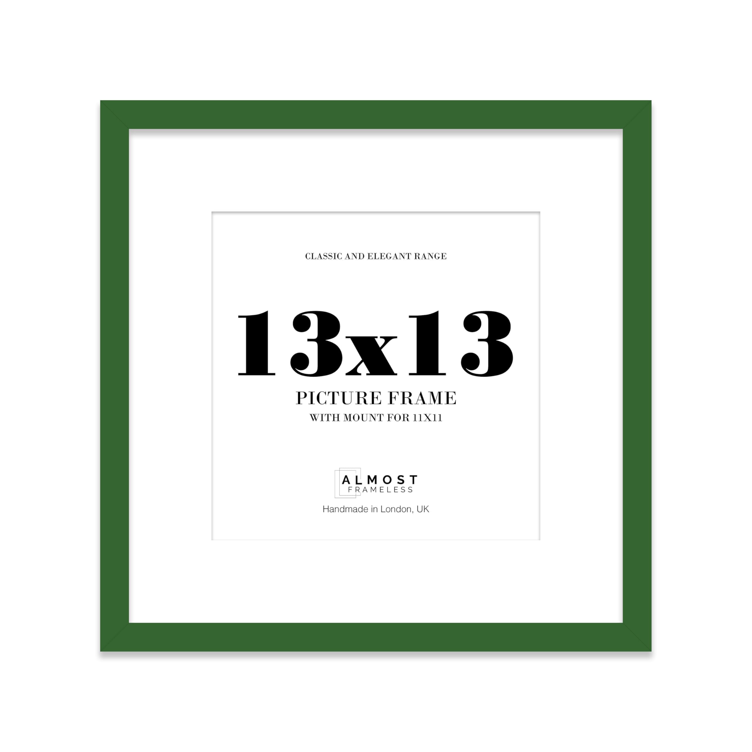 13x13 Green Picture Frame with Mount for 11x11 Photos, Prints - Modern Square Wall Frame, 1 Pack