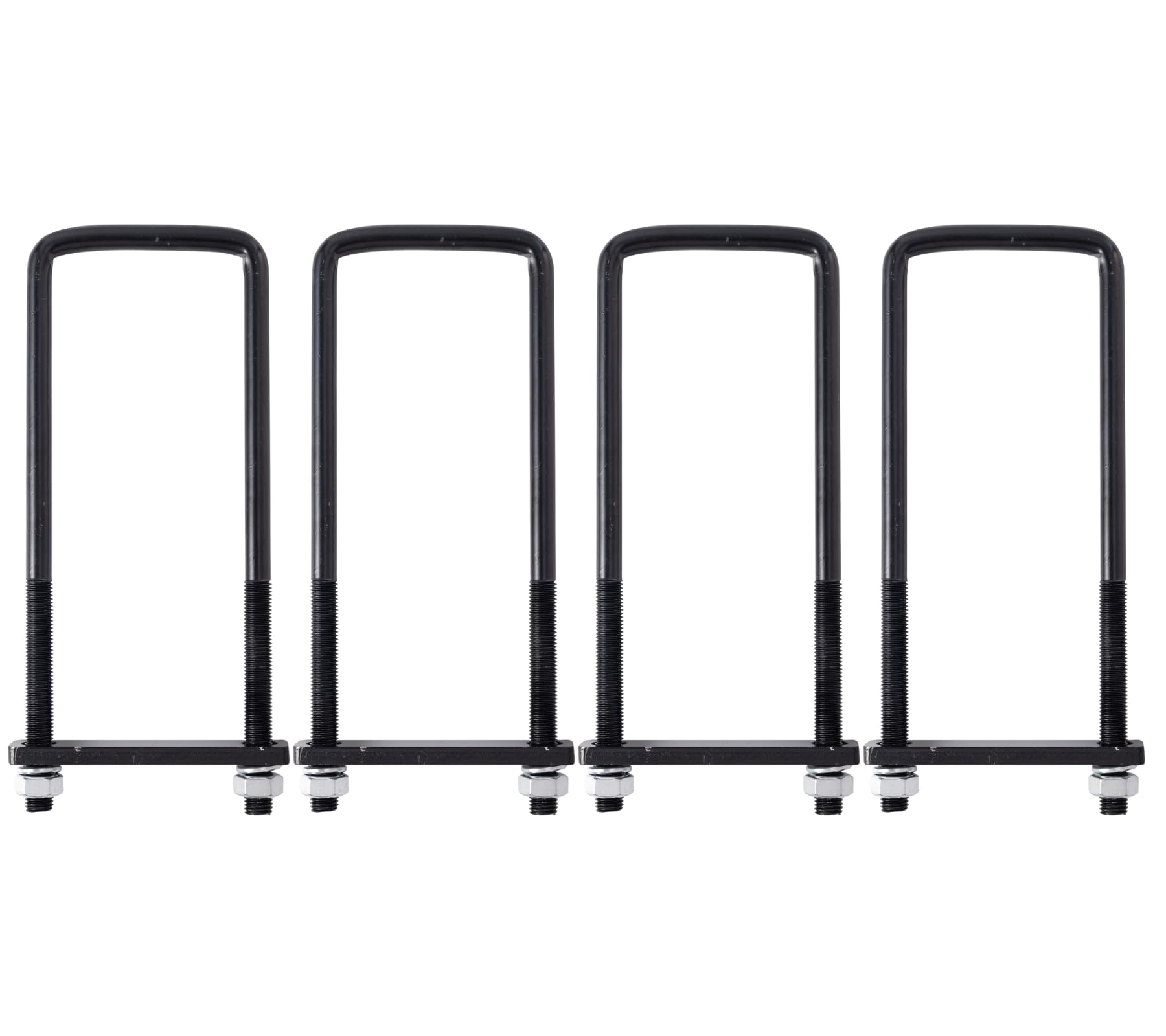 TTBDEHTK Heavy Duty Square Bend U-Bolt Kit, 4 Pack, 4" x 8" (102 x 203 mm), U Bolts with Frame Plates, Nuts & Washers for Automobile Trailer, Black