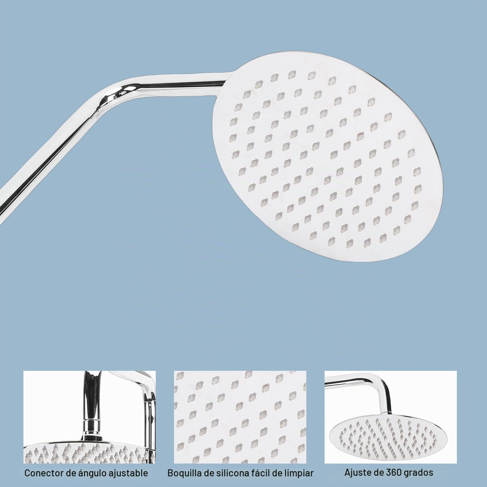 Luocute Kit de Ducha para Exteriores, Cabezal de Ducha Tipo Lluvia de Acero Inoxidable 304 con Manija única y Acabado Galvanizado, Cabezal de Redondo para Patio, Piscina, Playa