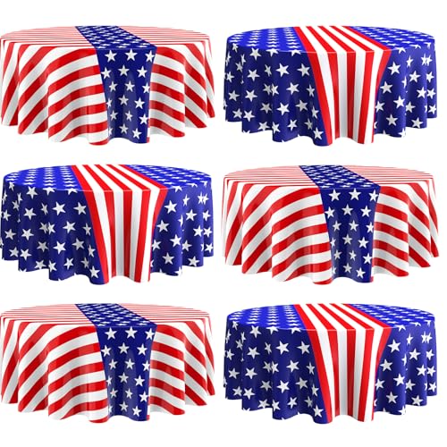 Image of Oudain 4th of July Decoration Tablecloths 84 Inch Plastic 250th Anniversary Patriotic Tablecloth American Flag Red White Blue Disposable Tablecover for Memorial Day Party Supplies(6 Pcs,Star Stripe)