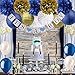 Royal Blue Gold Cream Party Decoration-Tissue Paper Pom Poms Paper Lanterns with Balloons Set for Navy Blue Nautical Party Royal Prince Baby Shower Birthday Wedding Graduation Party