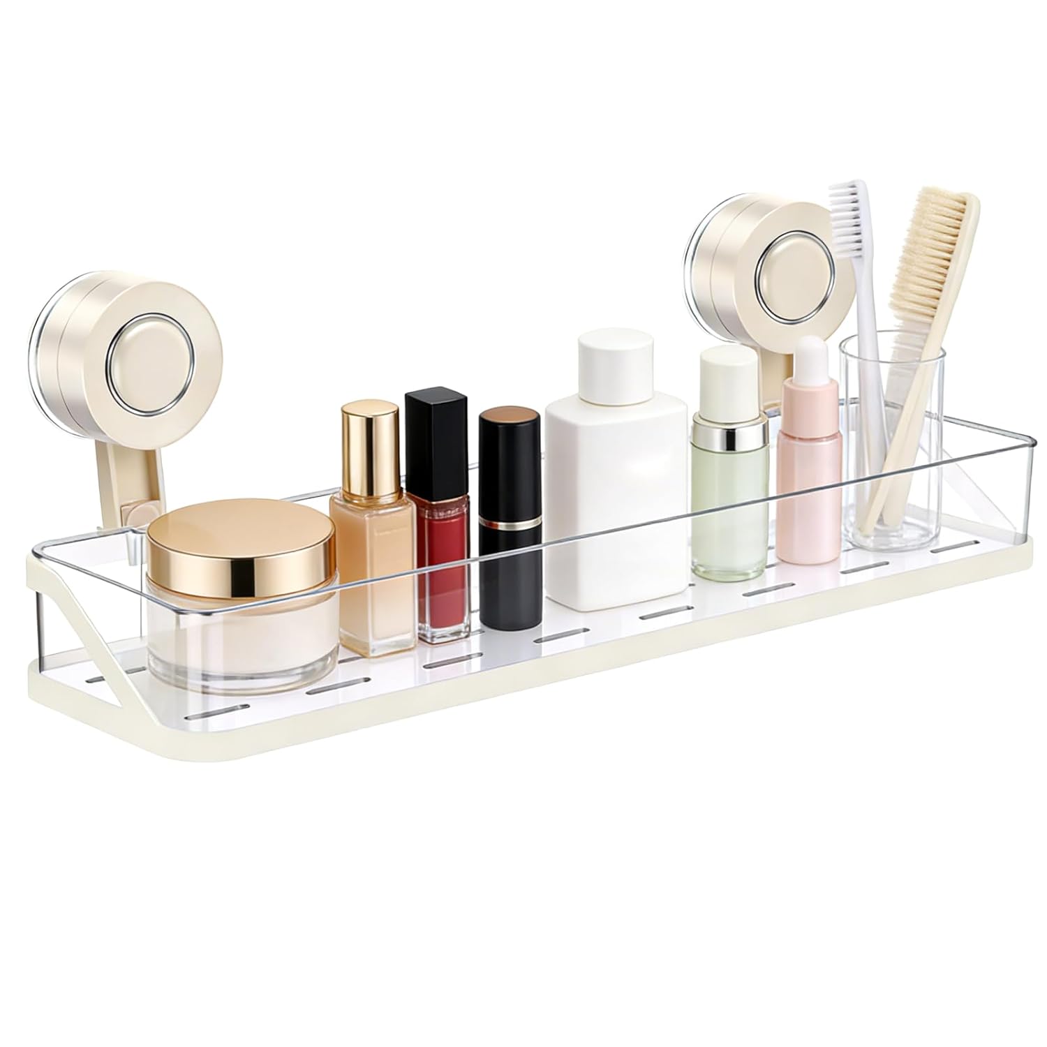 Tcwhniev Suction Cup Shower Caddy with Drainage Hole No Drill Elevated Shower Organizer Rustproof High Load Capacity for