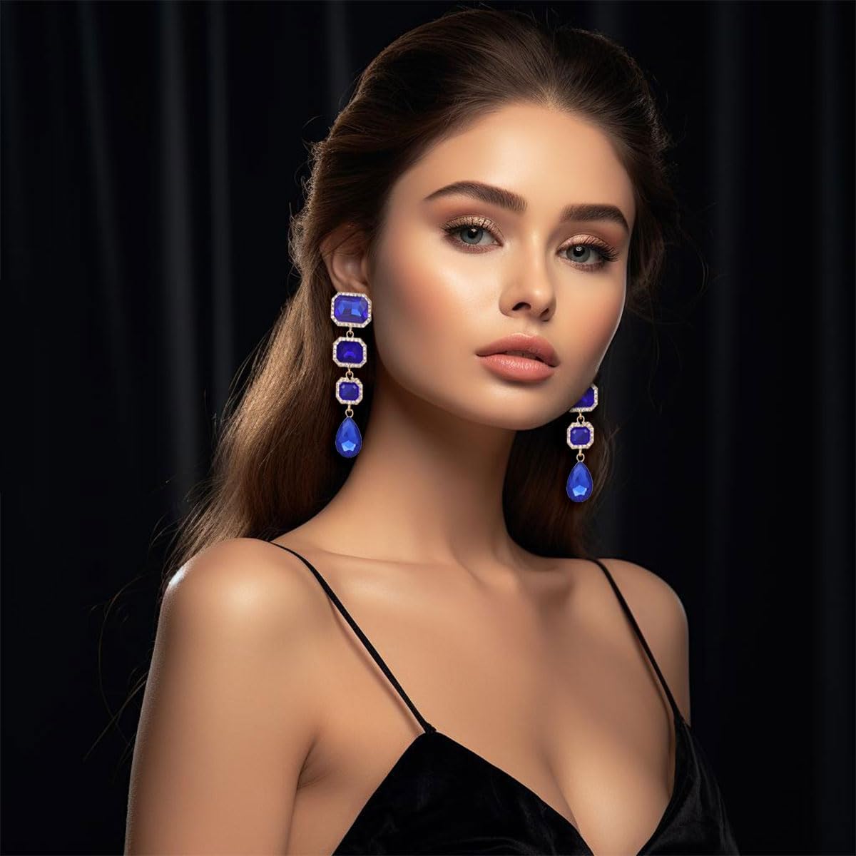 Vintage Rhinestone Drop Dangle Earrings Statement Crystal Dangling Earrings Rectangle Teardrop Chandelier Earrings for Women - Image 2