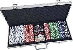Maleta Jogo De Poker Dados 500 Fichas Numeração Profissional com 11 gramas, com 5 Dados, Ficha Dealer, Maleta com 2 Chaves