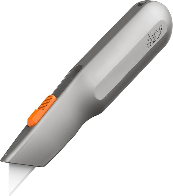 Slice 10490 Utility Knife, Finger Friendly Ceramic, 3 Cutting Depths, Heavy Metal Handle, Comfortable Grip, Stores Extra, Ambidextrous, Easy Change, Locking Blade