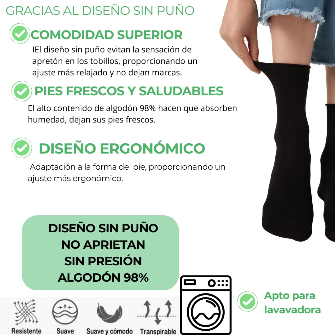 3 Pares Calcetines Diabeticos Hombre&Mujer No Aprietan Algodon Antibolas, Calcetines Algodon Hombre Mujer