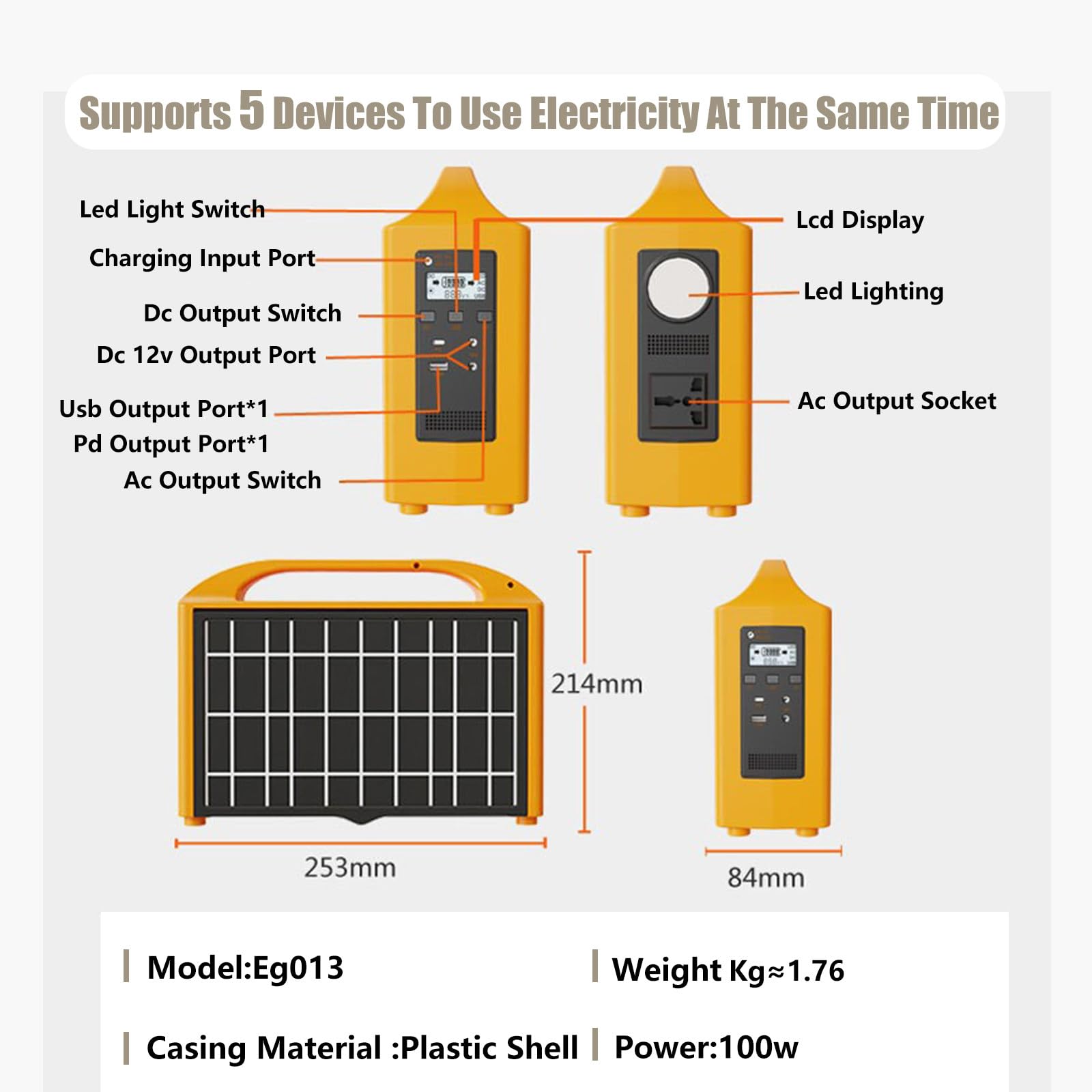 Estación De Energía Portátil De 100w Carga Solar, Batería Lifepo4 De Respaldo De 76.8wh, Con Salida USB Tipo C Ca/Cc. Carga Con Paneles Solares. Carga Rápida Para El Hogar Y Senderismo