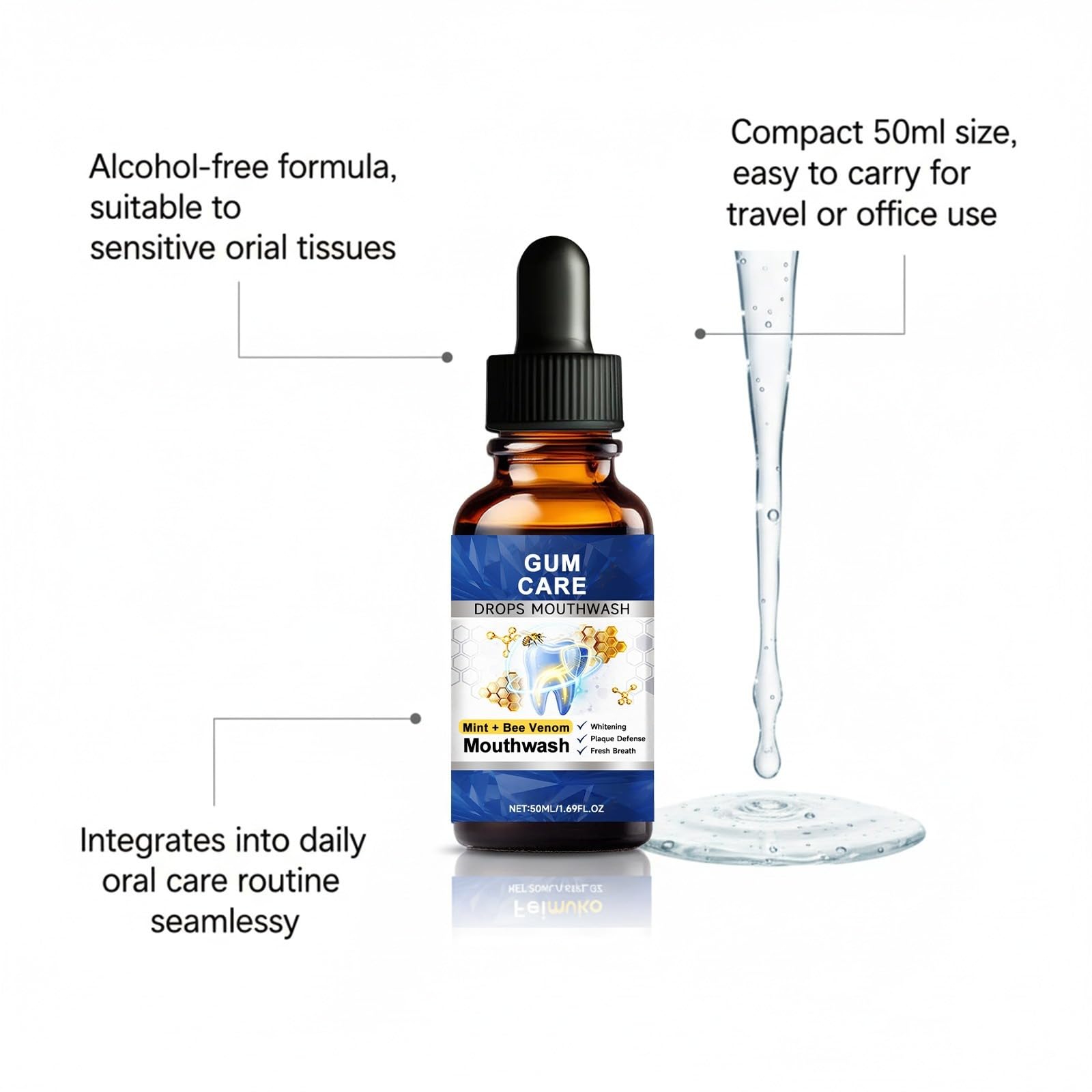 Gocce di cura orale con veleno d'api, igiene dentale quotidiana | Collutorio concentrato con veleno d'api. Protegge i denti, calma le gengive e garantisce una freschezza orale duratura.