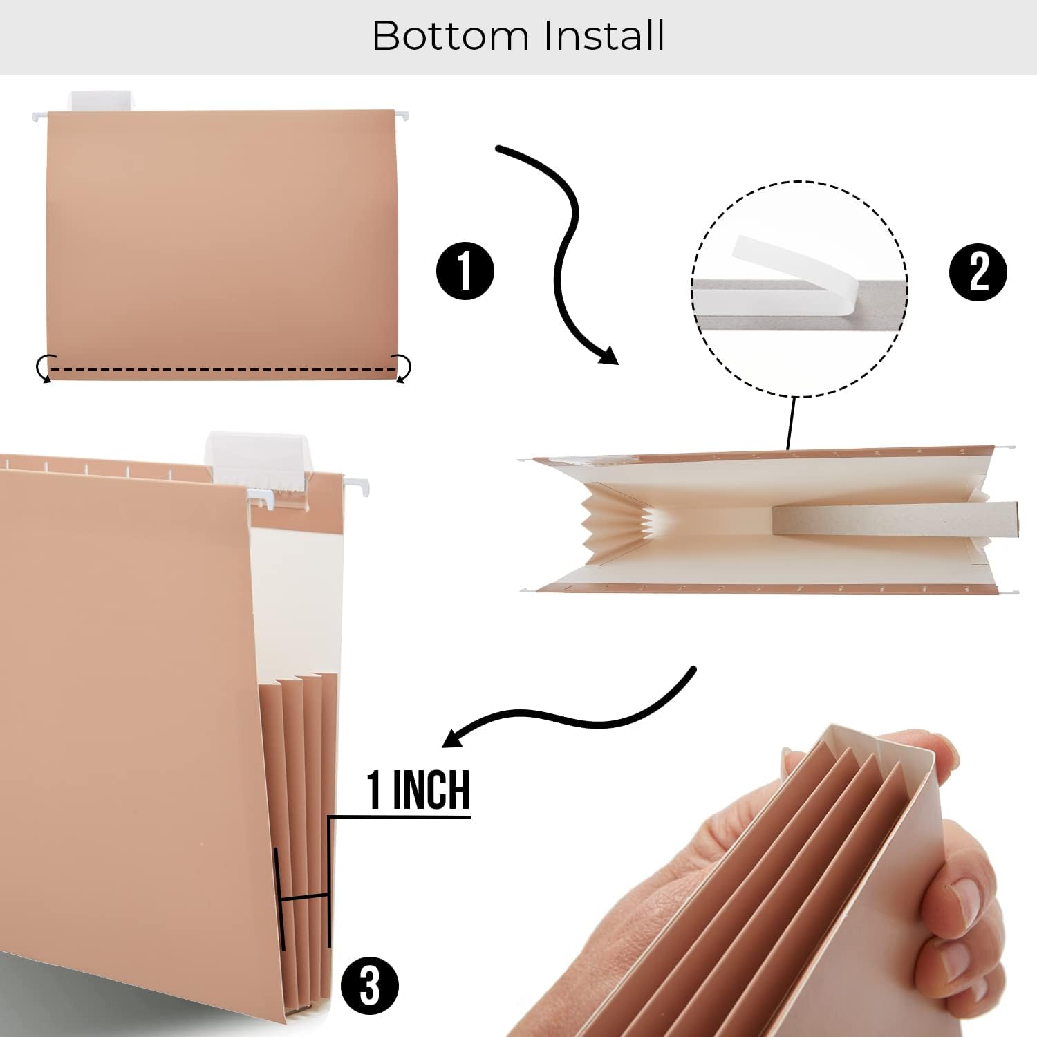 Y YOMA Letter Size - 24 Pack Extra Capacity Hanging File Folders Accordion Decorative File Folder Cute Colored Hanging Folder Organizer for Office Home with 1/5-Cut Adjustable Tabs, Natural Color