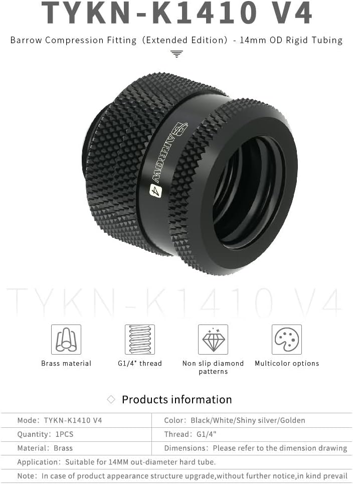 Barrow G1/4" to 14mm Hard Tubing Compression Fitting, Black, 4-Pack - Image 3