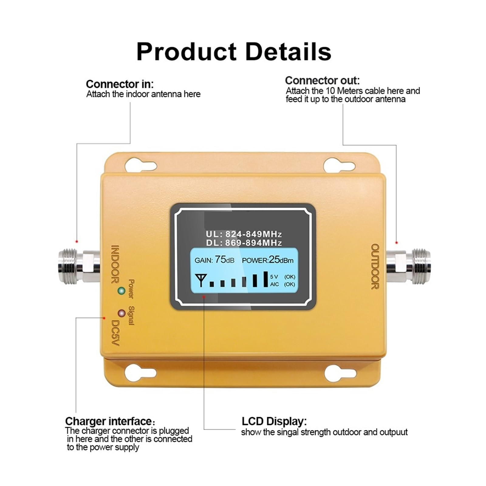 Amplificateur De Signal CDMA Gain70 DB, Répéteur LTE Band5 (850 CDMA), Téléphone Portable GSM 850 MHz Avec Écran LCD Facile Large Compatibilité