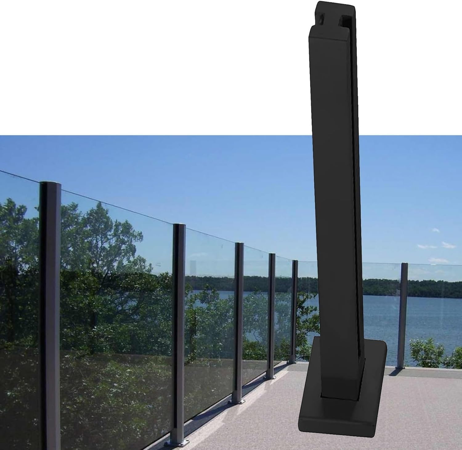Garde-corps en verre noir de 95cm avec base robuste pour escalier moderne