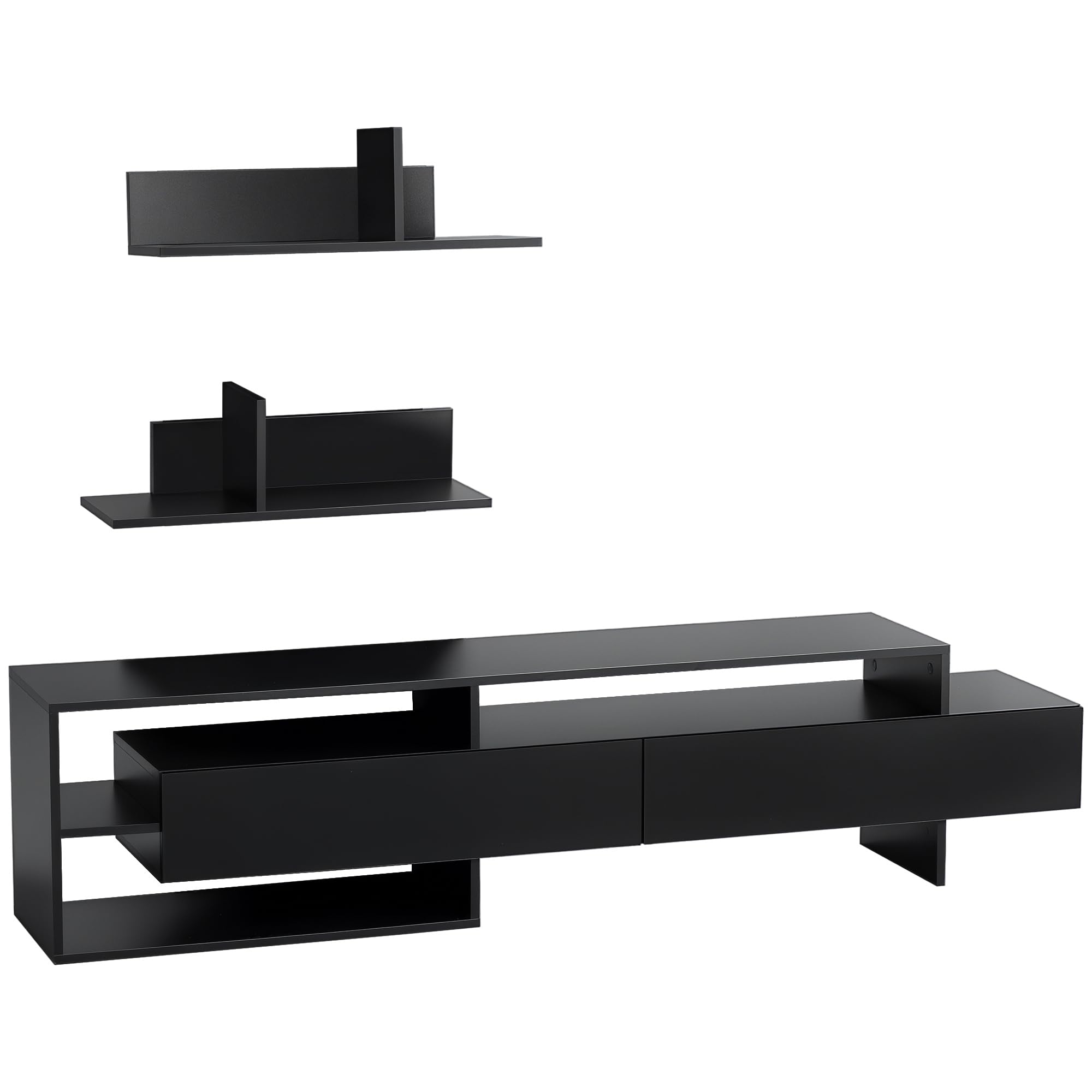HOMCOM Mobile Porta TV Moderno con 2 Mensole in Legno, Mobiletto per Televisore con Vani Aperti e Armadietti, Nero
