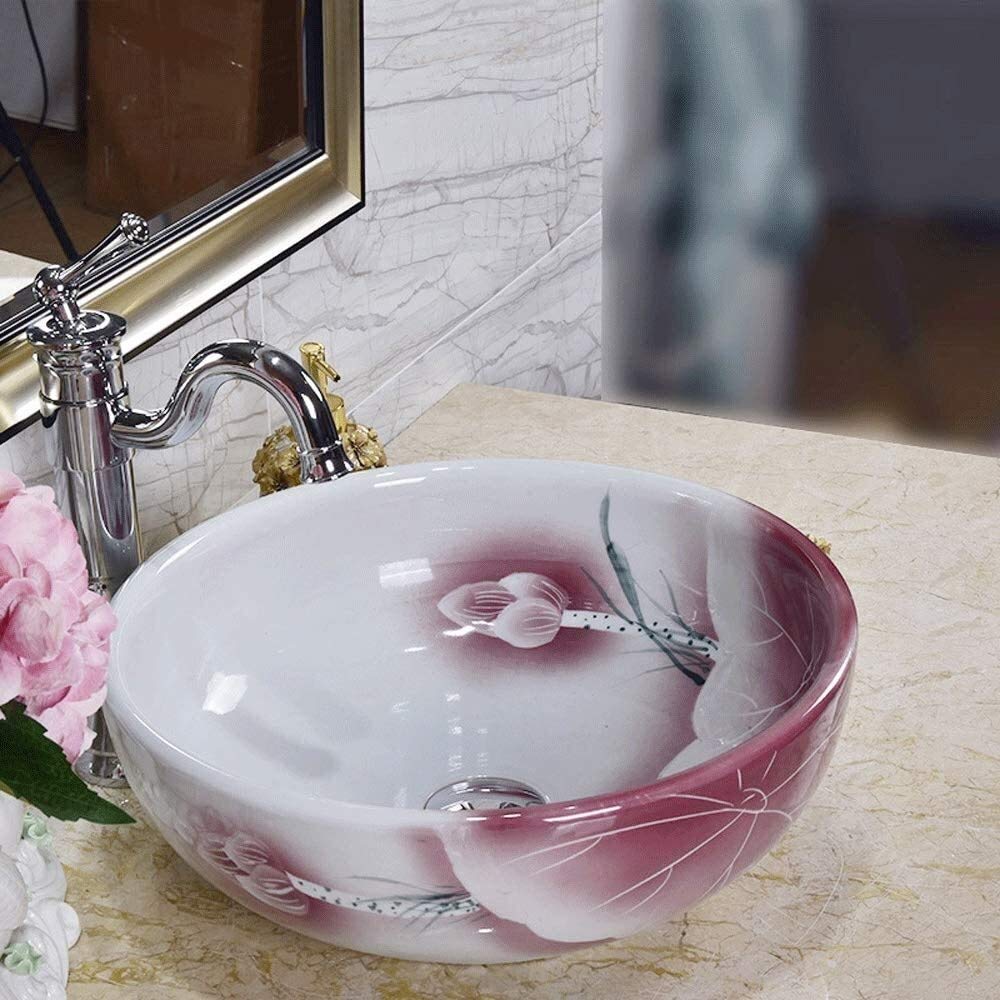 Umywalka łazienkowa nablatowa, biała porcelanowa umywalka ceramiczna nablatowa, 15,6" x 12,6" umywalka łazienkowa w zestawie,
