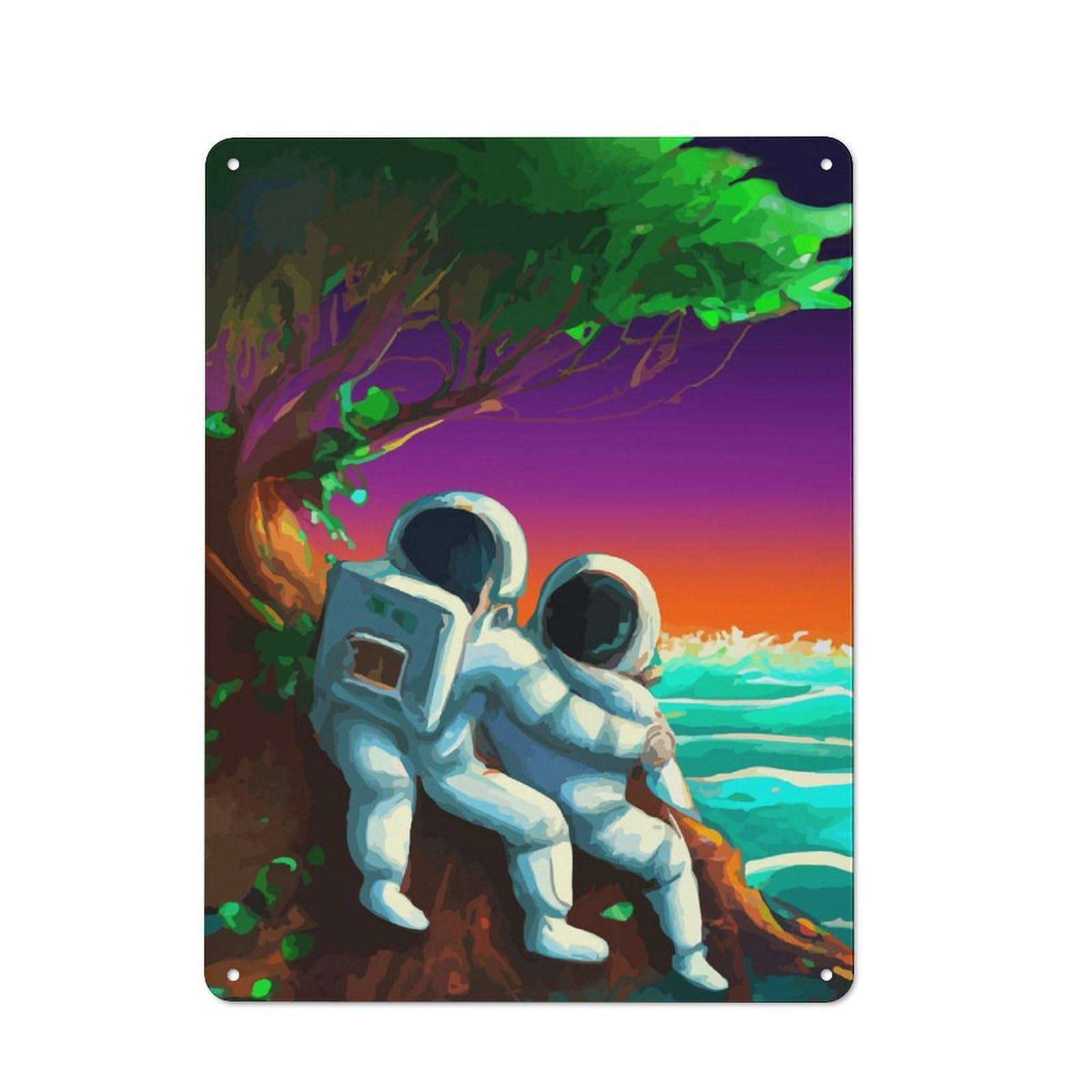 Junmoney Astronaut Honeymoon Rustic Metal Sign 40X30cm For Living Room Or Hallway, For Winter Room Styling In Living Room And Hallway