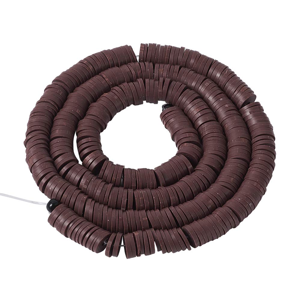Boutigem 380Pcs Flat Round Polymer Clay Beads 8mm Disc Heishi Slice Loose Beads for Necklace Bracelet Jewelry Making, Saddle Brown