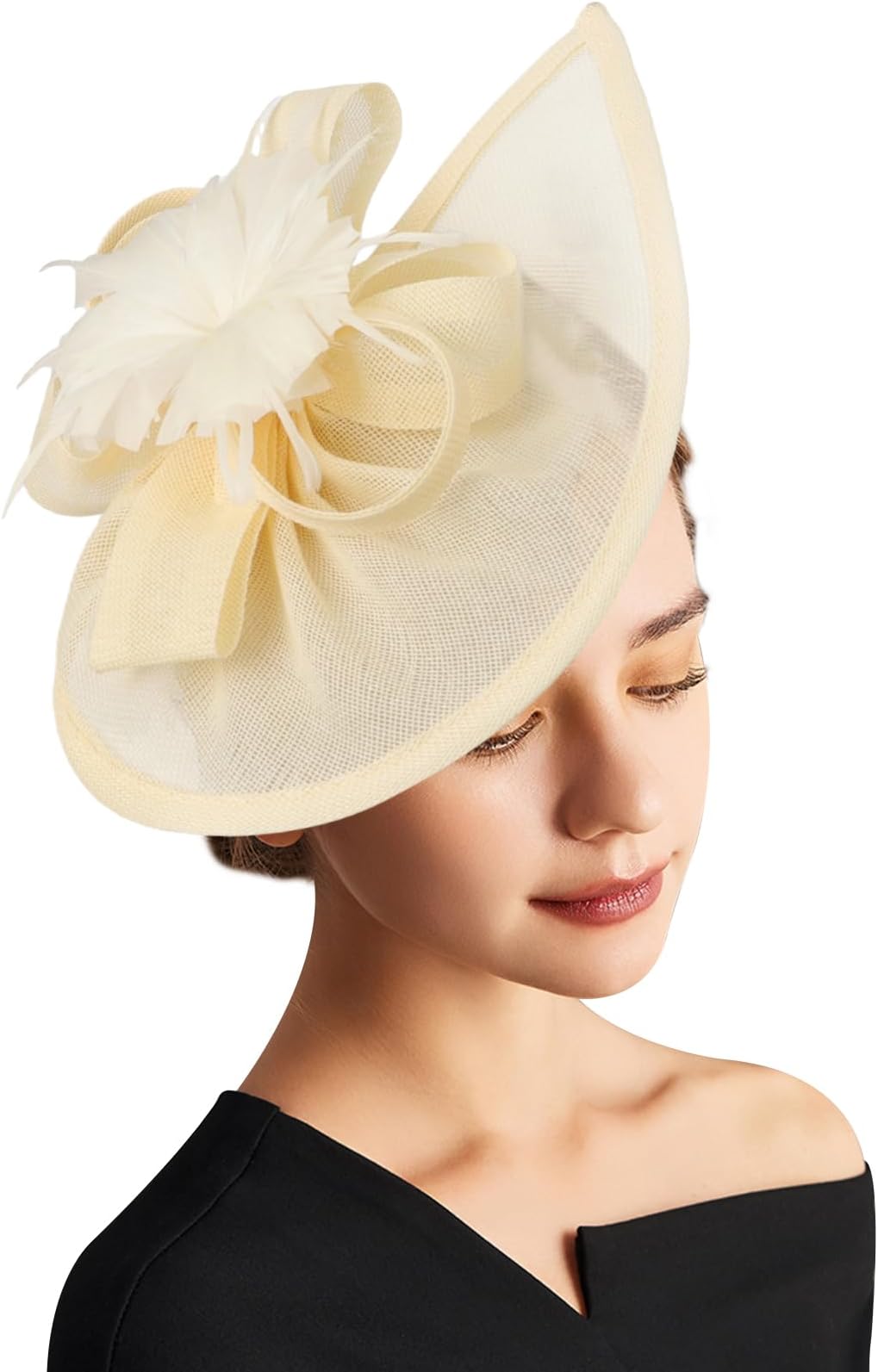 DRESHOW Fascinator Hats for Women Pillbox Hat with Veil Headband and a Forked Clip Tea Party Headpiece