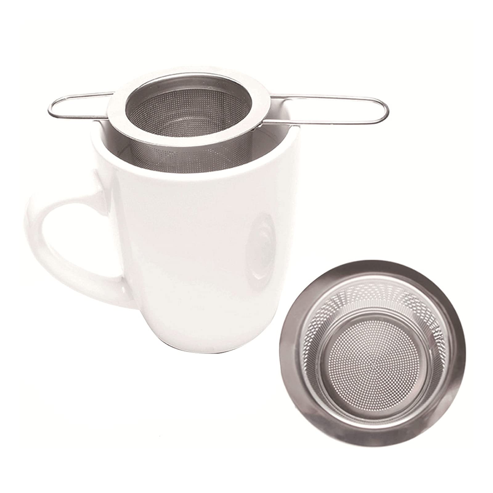 Colino da tè a doppia maniglia, in acciaio inox, colino da tè sfuso, manico pieghevole per tazze