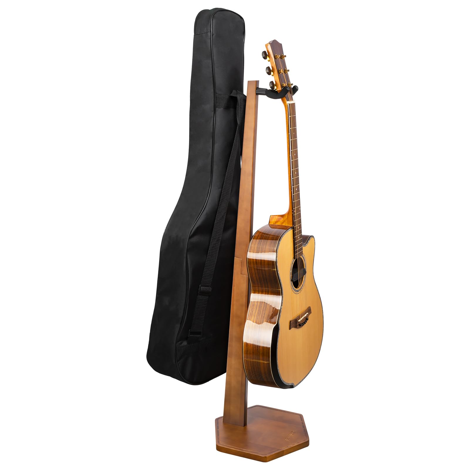 STRICH Support pour guitare acoustique et électrique, hauteur 103 cm (40.5" ), en bois de noyer, avec crochet de suspension, pour la maison ou le studio (FH1, présentoir pour guitare)