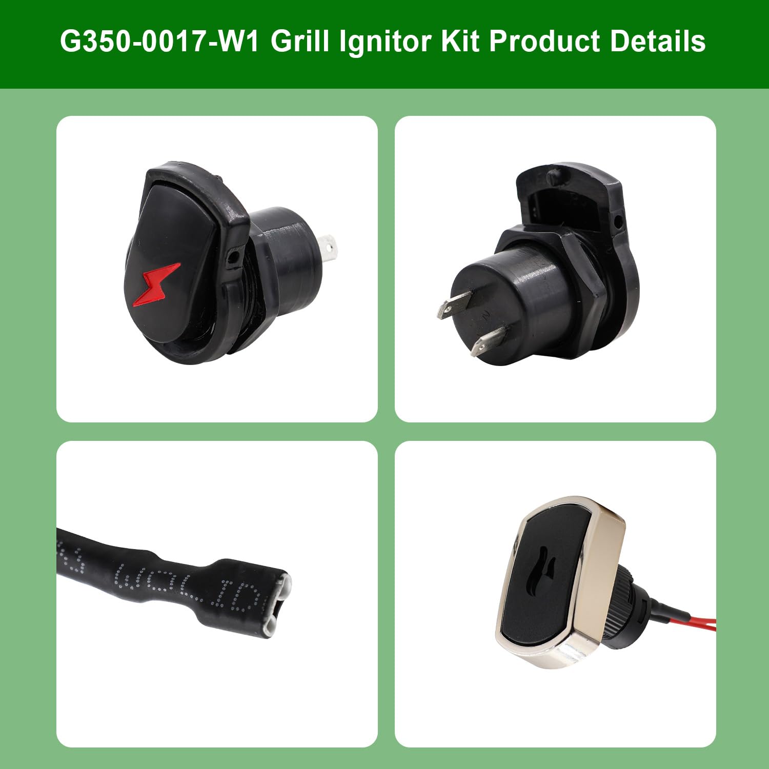 G350-0017-W1 - Encendedores de parrilla compatibles con kit de repuesto de encendedor Charbroil, módulo de encendido electrónico de 2 salidas con cables y 2 botones, encendedor de parrilla para
