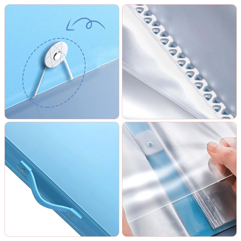 Durdiiy A3 Pocket Display Folders 80Pockets Project Presentation Folder Individual School Office Document Organiser Book Holder Case with Clear Plastic Sleeves for Painting Artwork Portfolio (Blue) - Image 3