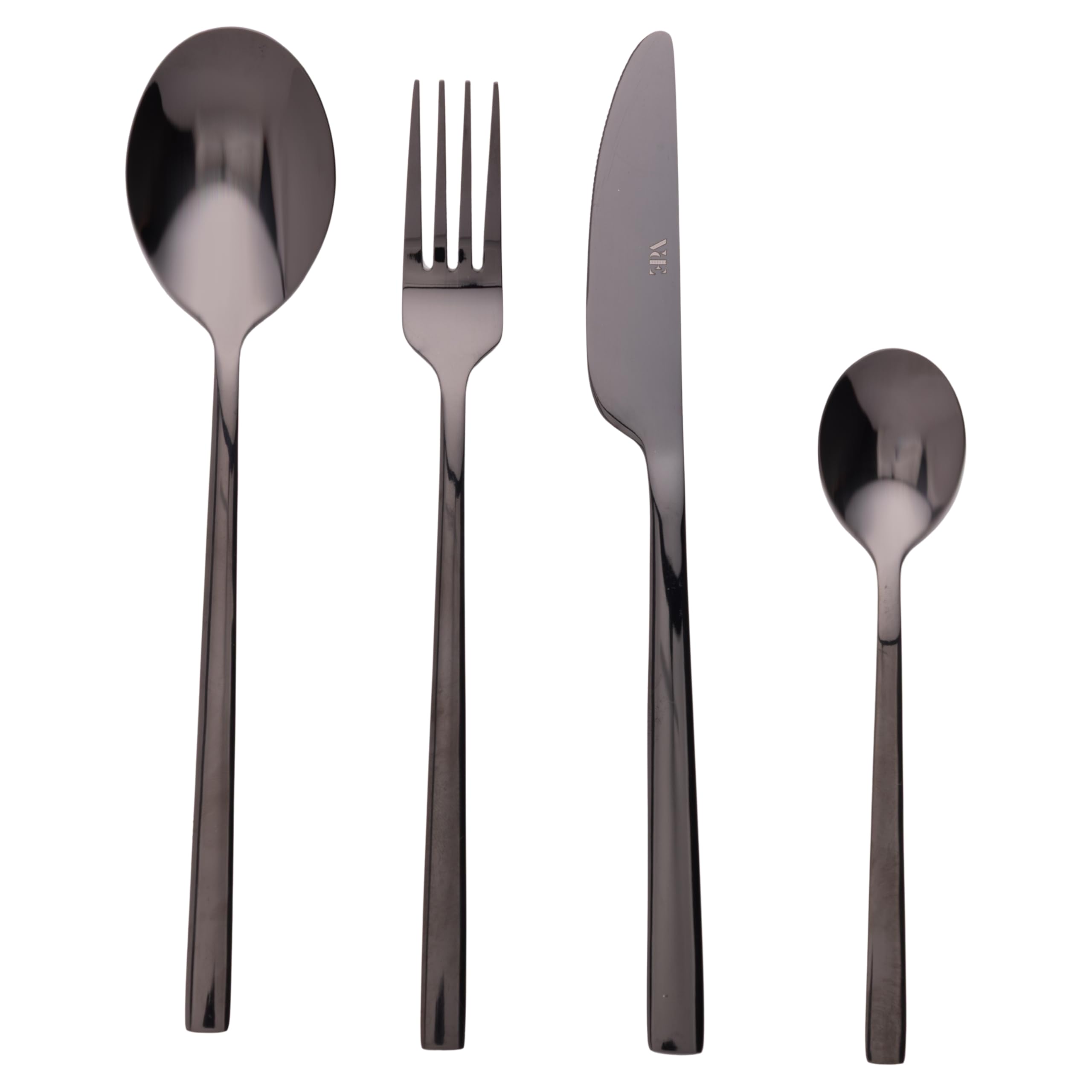Stylo Besteck-Set, Edelstahl, schmaler Griff, glänzend, Schwarz, 24-teilig