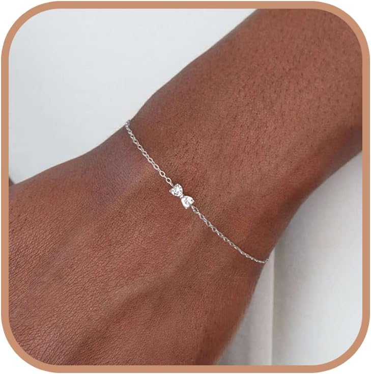 Bow Bracelet for Women 925 Sterling Silver 14K Gold Plated Adjustable Charm Bracelet Cute Dainty CZ Knot Friendship Link Bracelets Wedding Jewelry Birthday Graduation Gifts