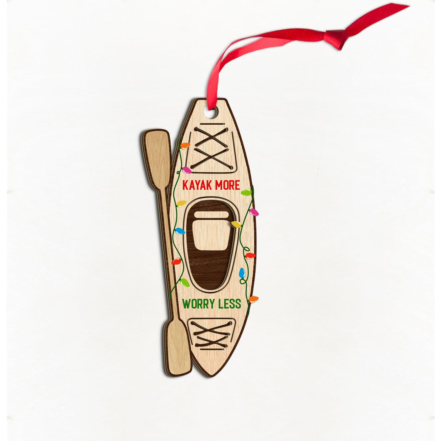 Décoration de Noël avec lumières kayak en bois 3D pour sapin
