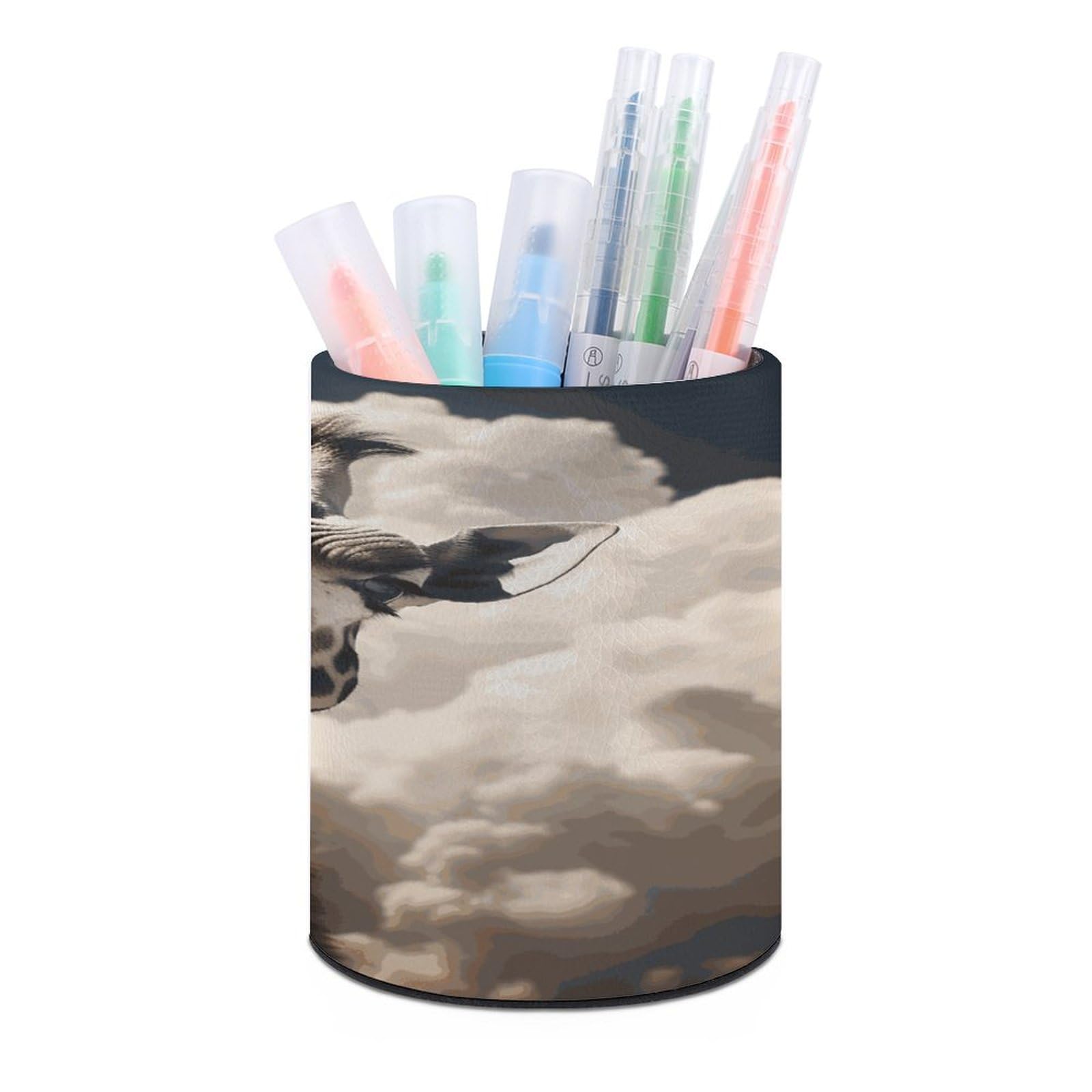 Pot à crayons moderne et porte-stylo rond personnalisé motif girafe pour maison et bureau