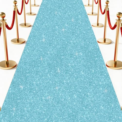 Glitter Carpet Runner 2.6FT x 15FT (200 GSM Thick) + Adhesive Tape - Durable Non-Woven Sparkle Rug, Hollywood Event Carpet, Graduation & Indoor/Outdoor Party Decor (Glitter Blue, 2.6FT X 15FT)