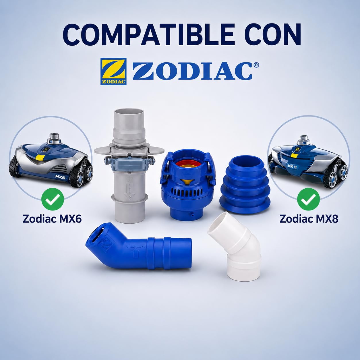 Zodiac MX6 MX8 Ersatzteile, komplettes Set mit FRV100-Ventil, Kegeladapter, 45-Grad-Ellbogen und Twist-Lock-Anschlüssen, Zubehör für Poolreiniger