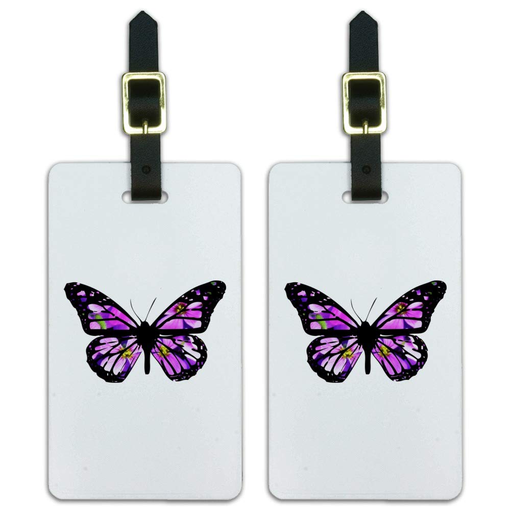 Butterfly with Flowers Luggage ID Tags Suitcase Carry-On Cards - Set of 2