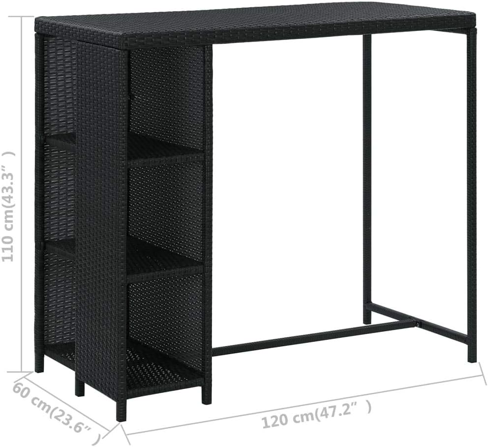 Garden Sets, 5 Piece Patio Bar Set with Cushions Poly Rattan Black