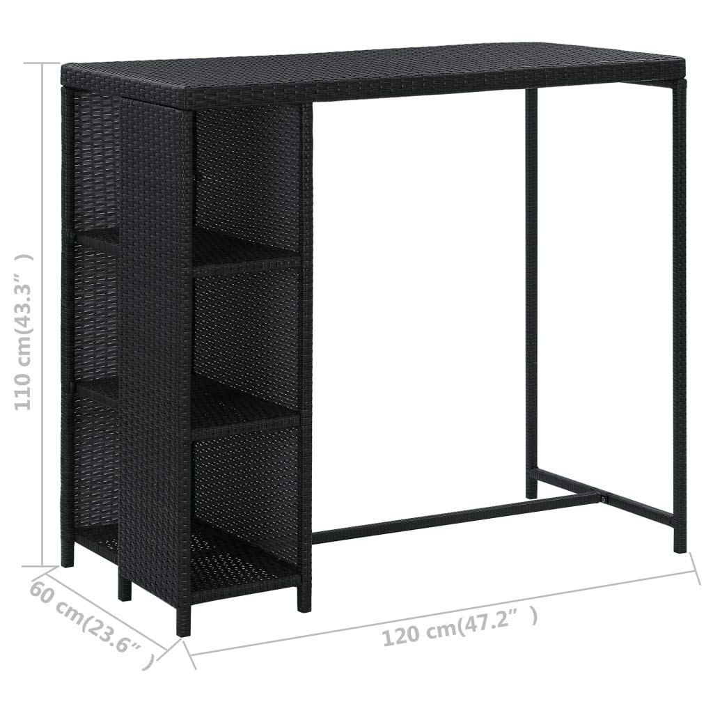 vidaXL Set de Bar para Jardín 5 Piezas y Cojines Asiento Mesa Silla Patio Terraza Barra Bistró Muebles Mobiliario Ratán Sintético Negro