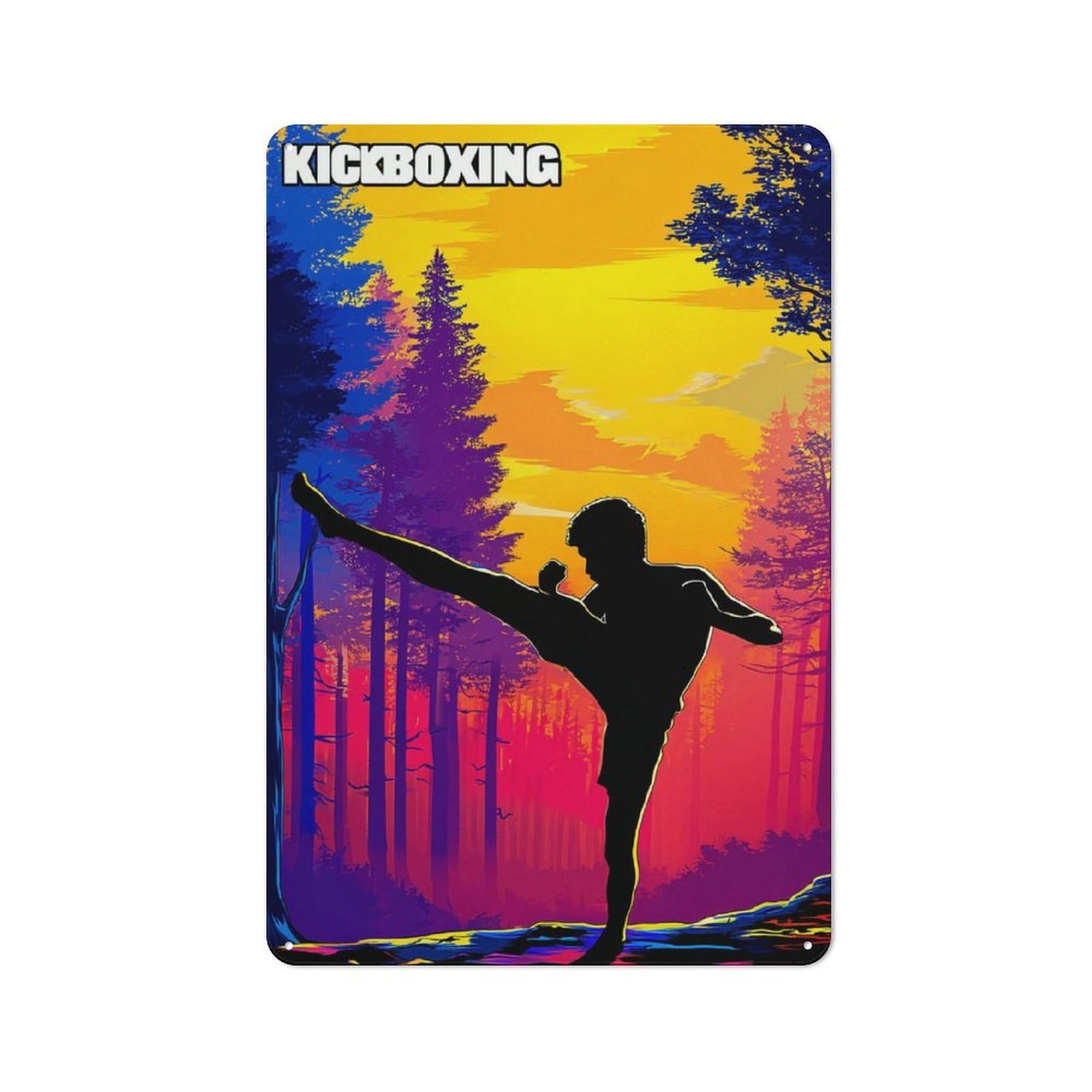 Junmoney Sunset Kickboxing Silhouette Art Printed Metal Sign 30X20cm For Lounge Or Reading Corner, For Vintage Wall Decor Fans, For Themed Room Decoration