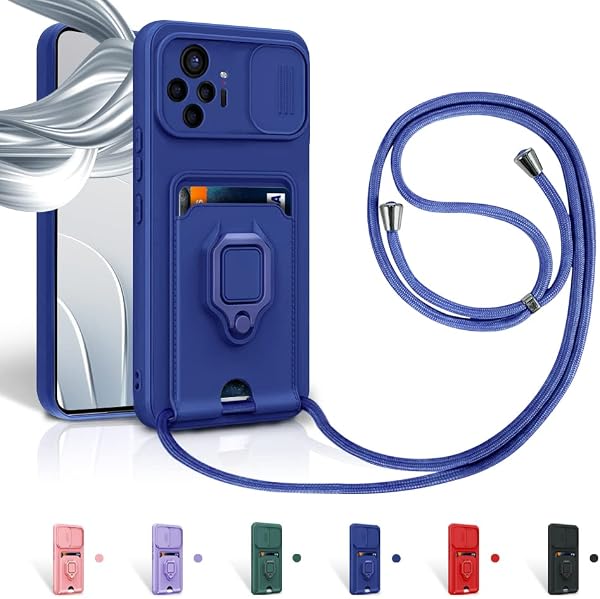 Funda con Cuerda para Xiaomi Redmi Note 10 Pro/Note 10 Pro MAX Case con Ranura para Tarjetas,360 Anillo función de Soporte Cubierta -Azul - 1