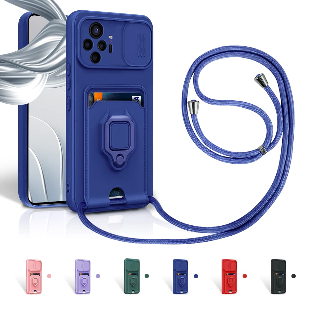 Funda con Cuerda para Xiaomi Redmi Note 10 Pro/Note 10 Pro MAX Case con Ranura para Tarjetas,360 Anillo función de Soporte Cubierta -Azul